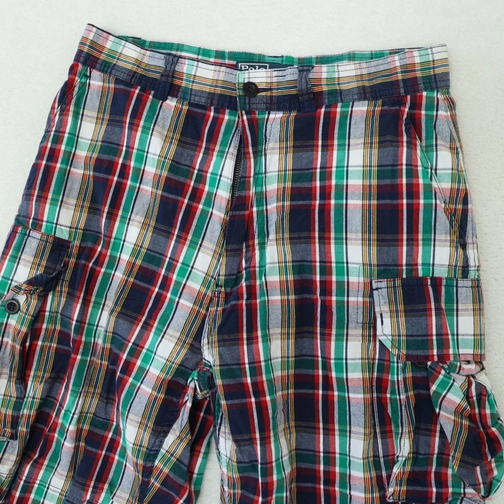 Vintage Polo Ralph Lauren Cargo Shorts Mens 33‎ Multi Madras Plaid 9